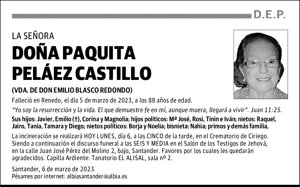 DOÑA PAQUITA PELÁEZ CASTILLO