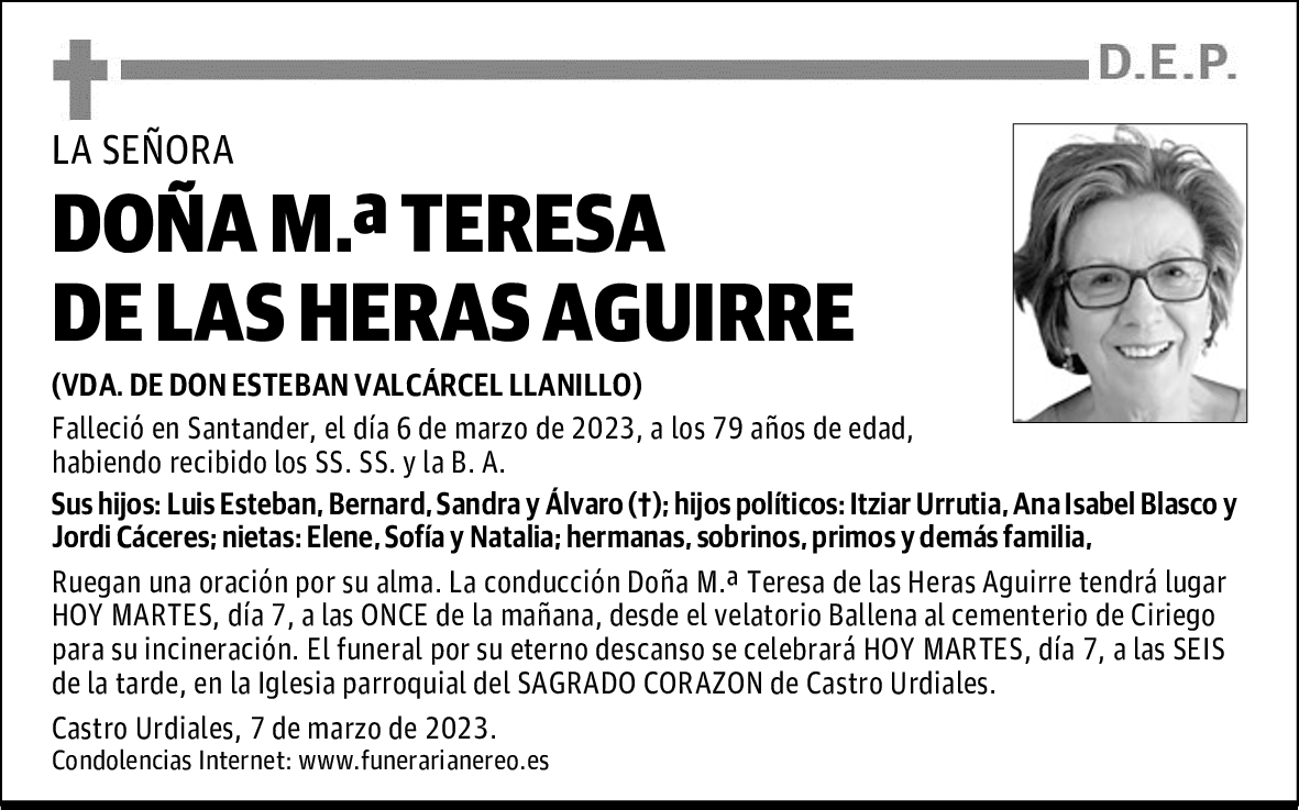 DOÑA M.ª TERESA DE LAS HERAS AGUIRRE