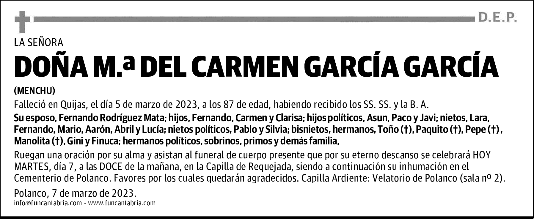 DOÑA M.ª DEL CARMEN GARCÍA GARCÍA