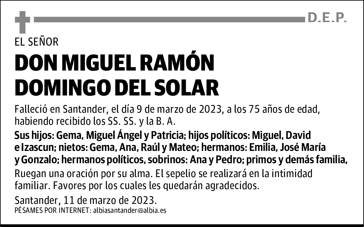 DON MIGUEL RAMÓN DOMINGO DEL SOLAR