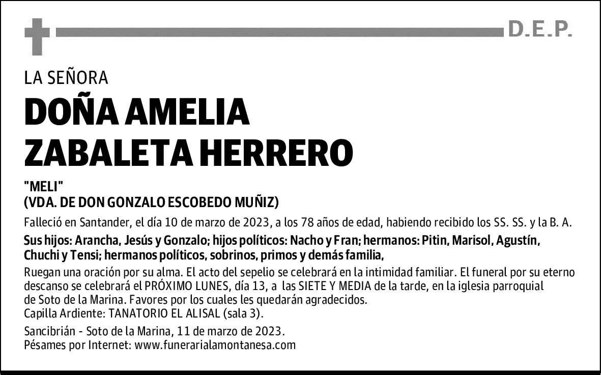 DOÑA AMELIA ZABALETA HERRERO