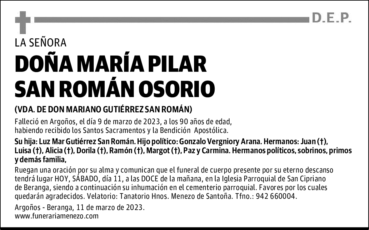 DOÑA MARÍA PILAR SAN ROMÁN OSORIO