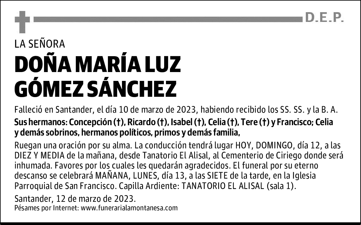 DOÑA MARÍA LUZ GÓMEZ SÁNCHEZ
