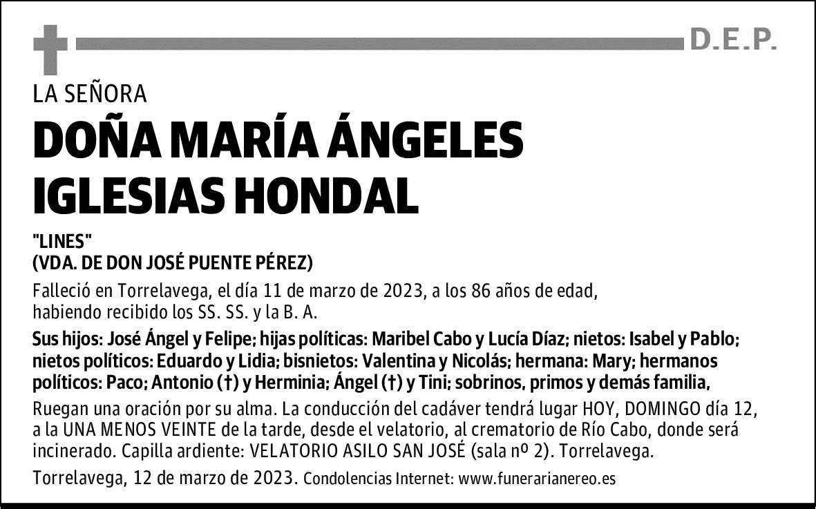 DOÑA MARÍA ÁNGELES IGLESIAS HONDAL
