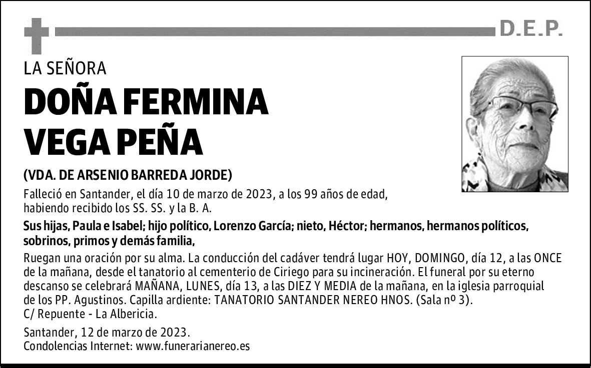 DOÑA FERMINA VEGA PEÑA