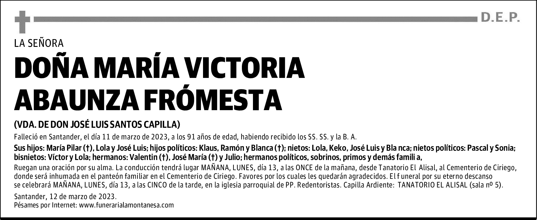 DOÑA MARÍA VICTORIA ABAUNZA FRÓMESTA