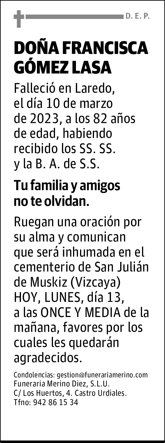 DOÑA FRANCISCA GÓMEZ LASA