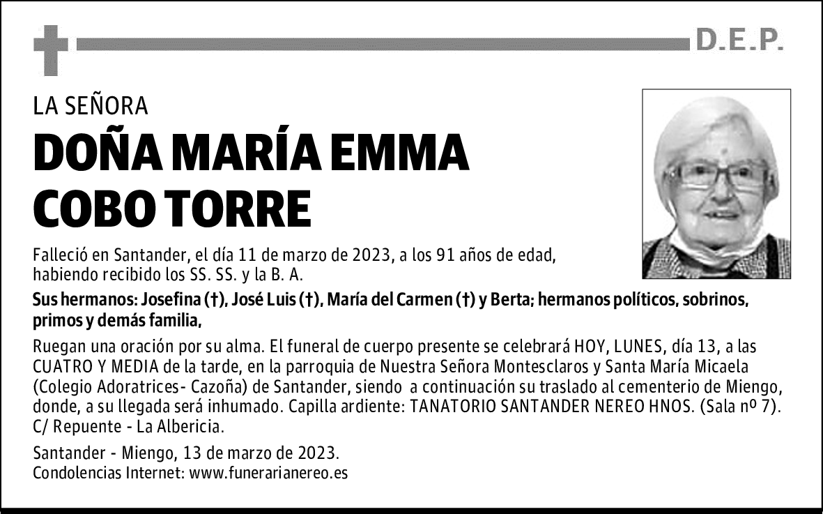 DOÑA MARÍA EMMA COBO TORRE