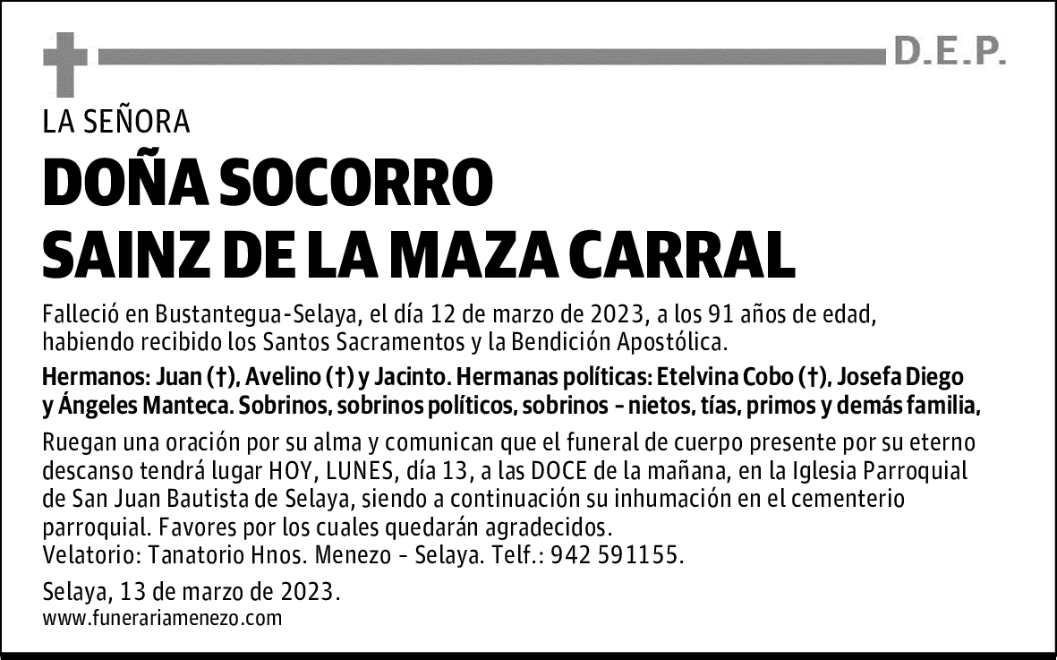DOÑA SOCORRO SAINZ DE LA MAZA CARRAL