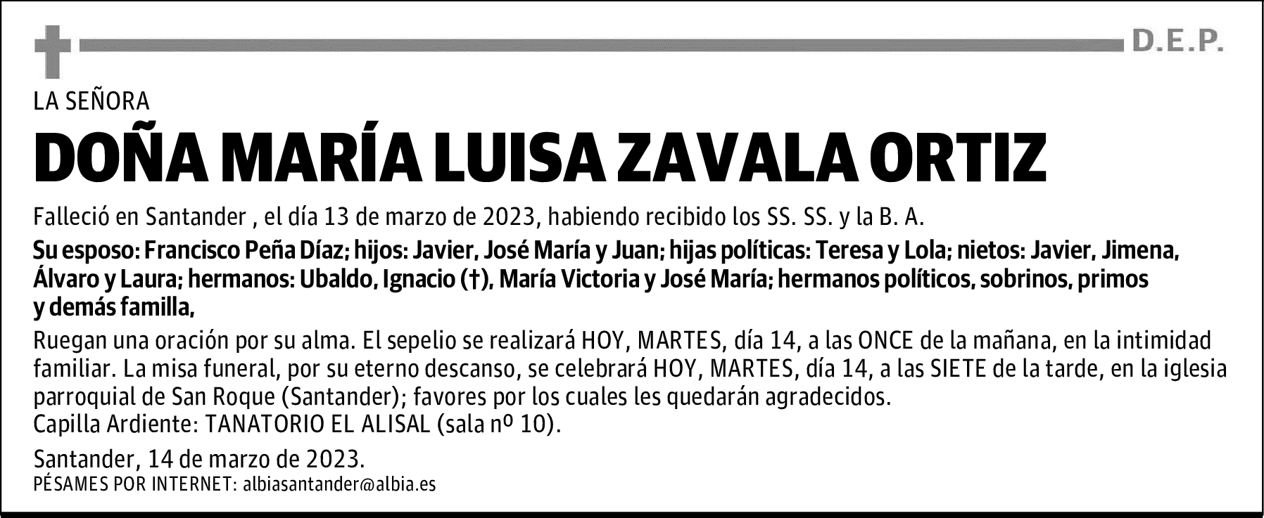DOÑA MARÍA LUISA ZAVALA ORTIZ