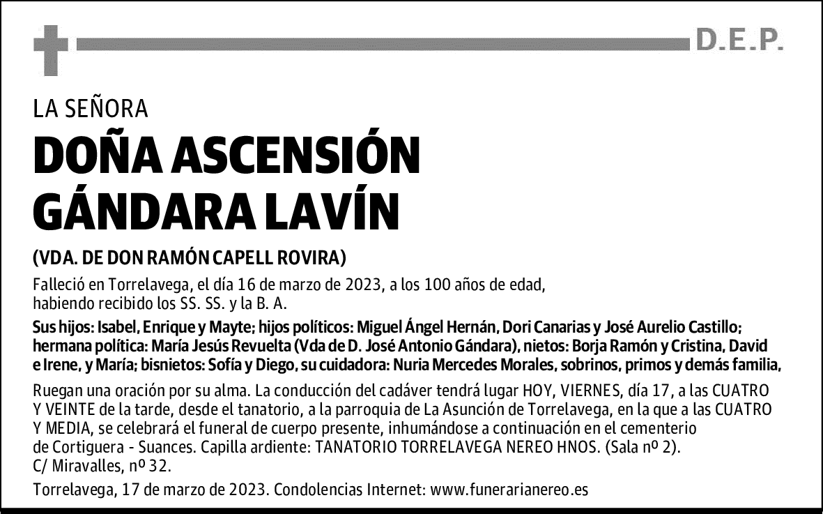 DOÑA ASCENSIÓN GÁNDARA LAVÍN