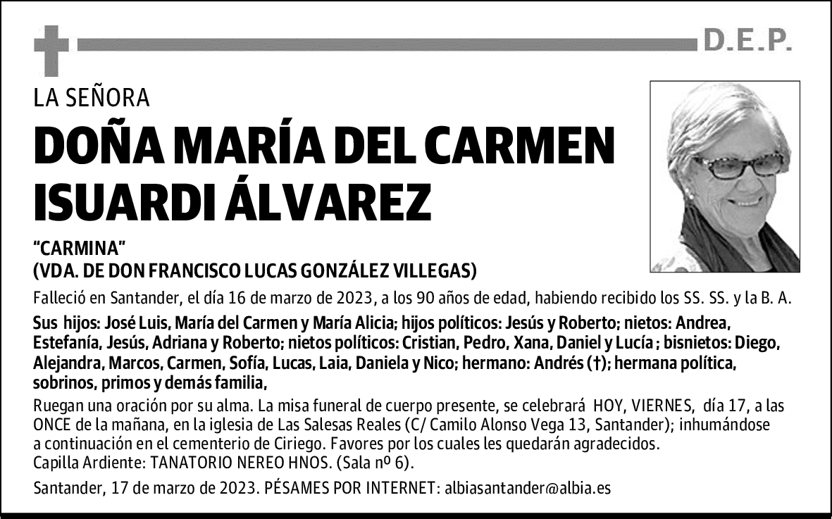 DOÑA MARÍA DEL CARMEN ISUARDI ÁLVAREZ