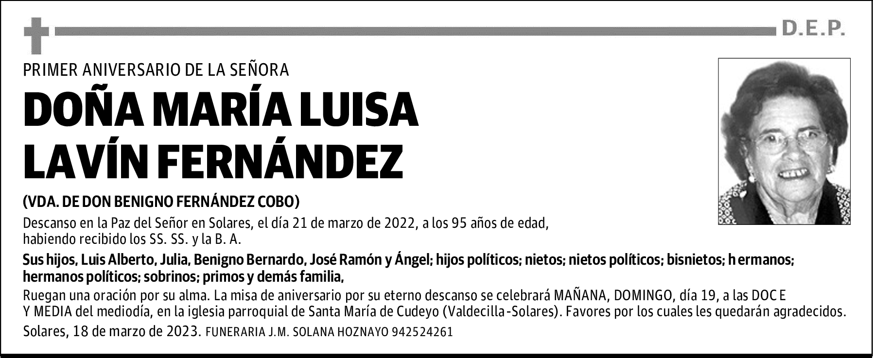 DOÑA MARÍA LUISA LAVÍN FERNÁNDEZ