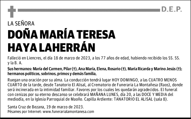 DOÑA MARÍA TERESA HAYA LAHERRÁN