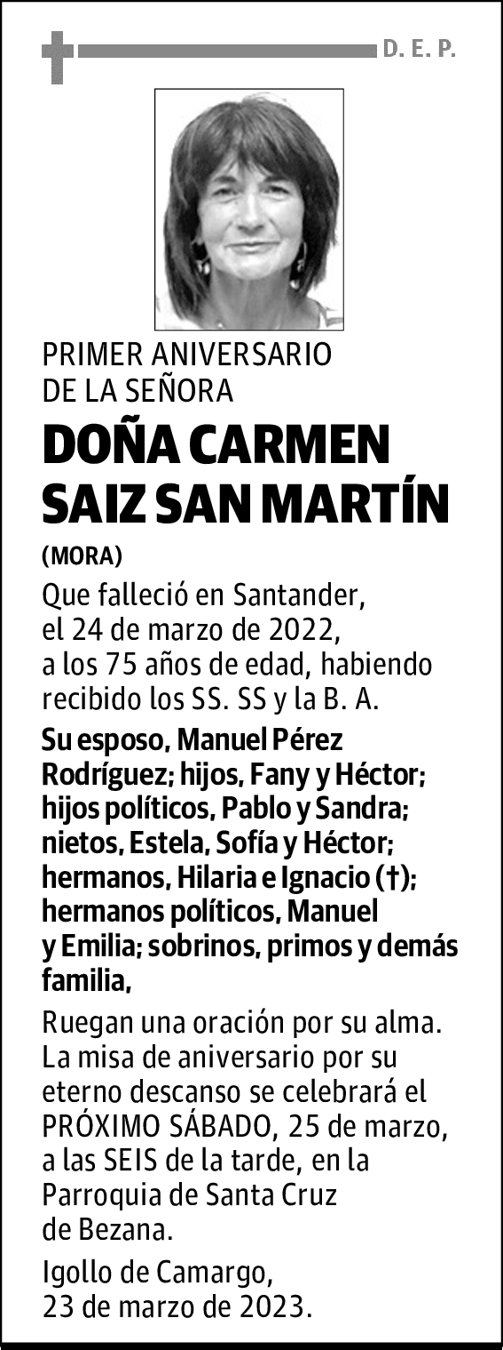 DOÑA CARMEN SAIZ SAN MARTÍN