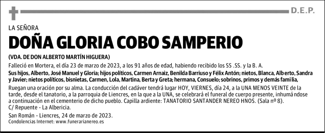 DOÑA GLORIA COBO SAMPERIO