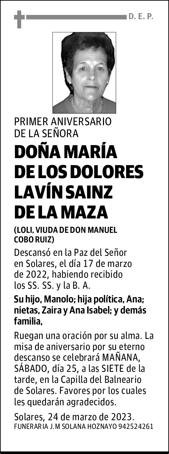 DOÑA MARÍA DE LOS DOLORES LAVÍN SAINZ DE LA MAZA