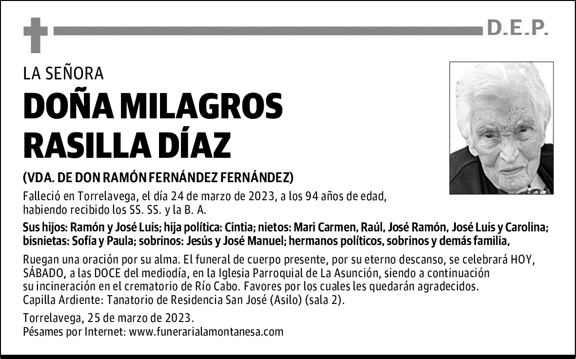 DOÑA MILAGROS RASILLA DÍAZ