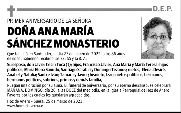 DOÑA ANA MARÍA SÁNCHEZ MONASTERIO