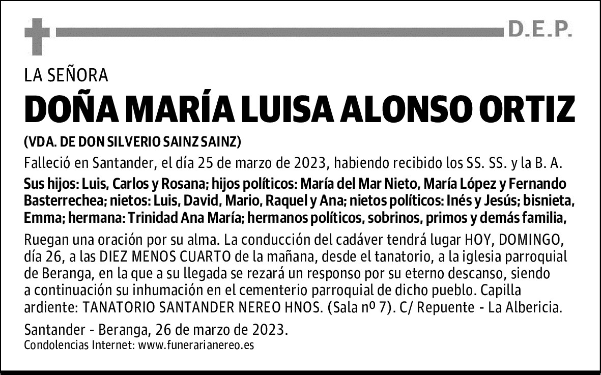 DOÑA MARÍA LUISA ALONSO ORTIZ