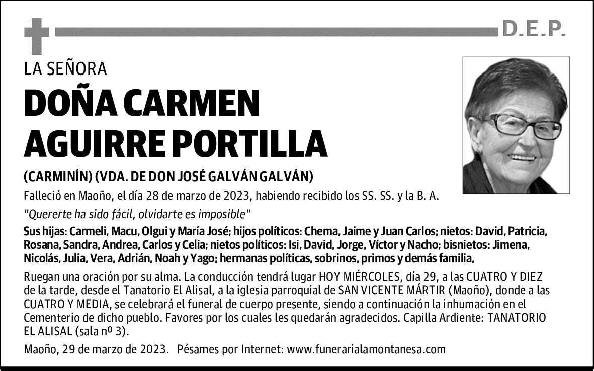 DOÑA CARMEN AGUIRRE PORTILLA