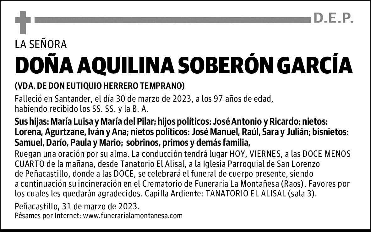 DOÑA AQUILINA SOBERÓN GARCÍA