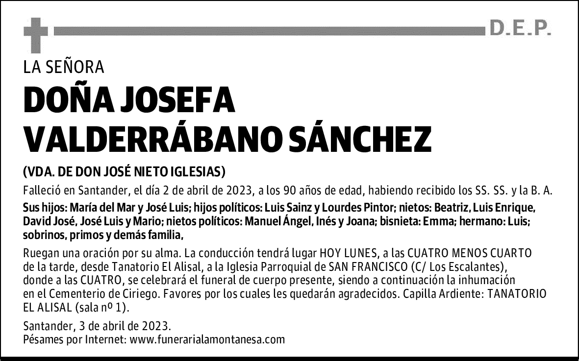 DOÑA JOSEFA VALDERRÁBANO SÁNCHEZ