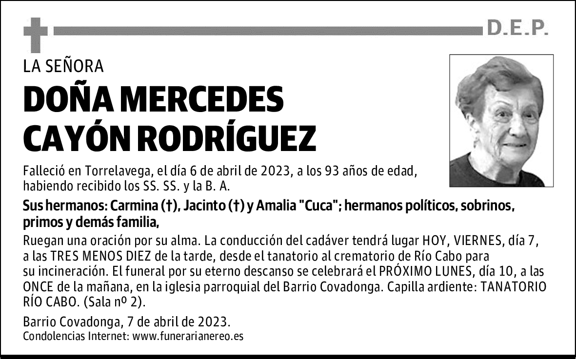 DOÑA MERCEDES CAYÓN RODRÍGUEZ