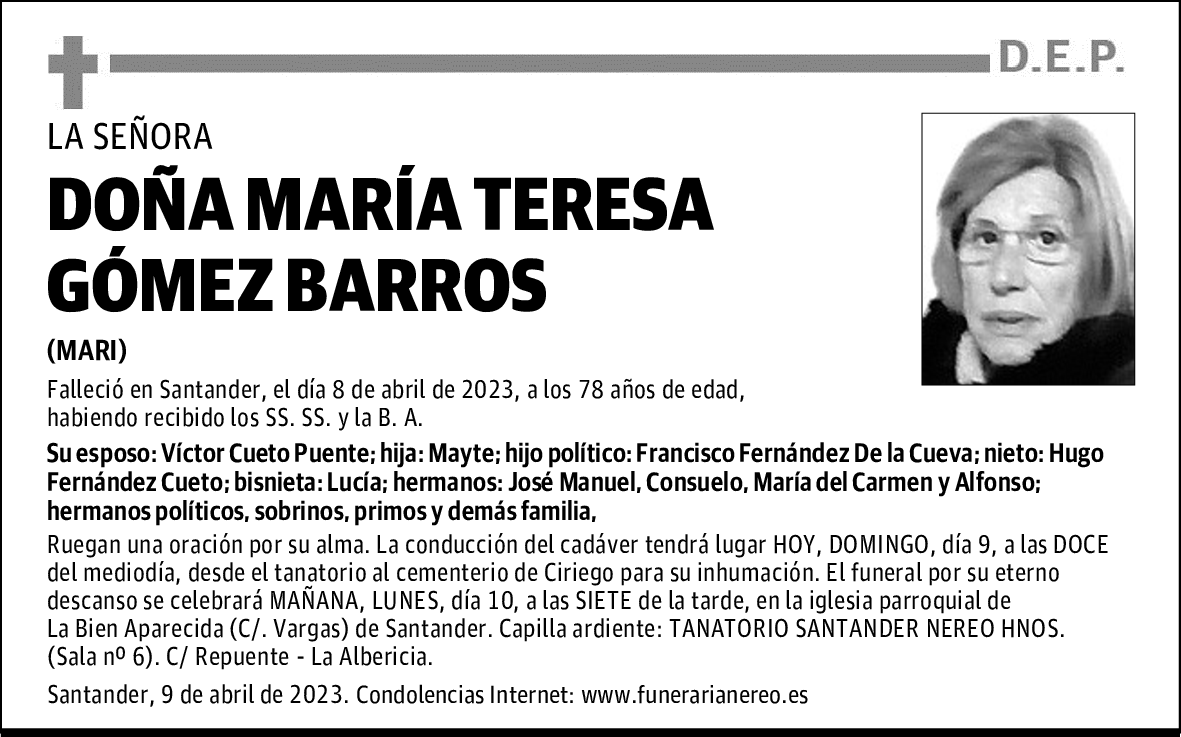 DOÑA MARÍA TERESA GÓMEZ BARROS