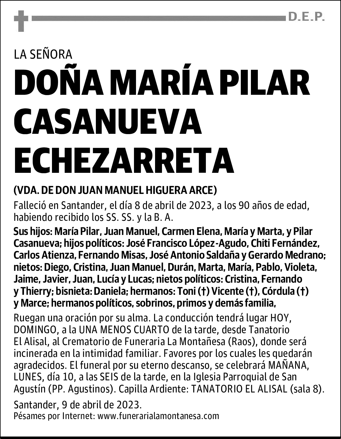 DOÑA MARÍA PILAR CASANUEVA ECHEZARRETA