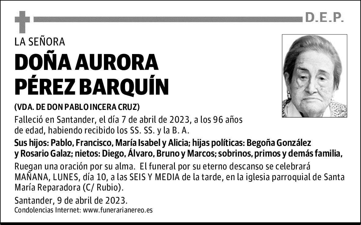 DOÑA AURORA PÉREZ BARQUÍN