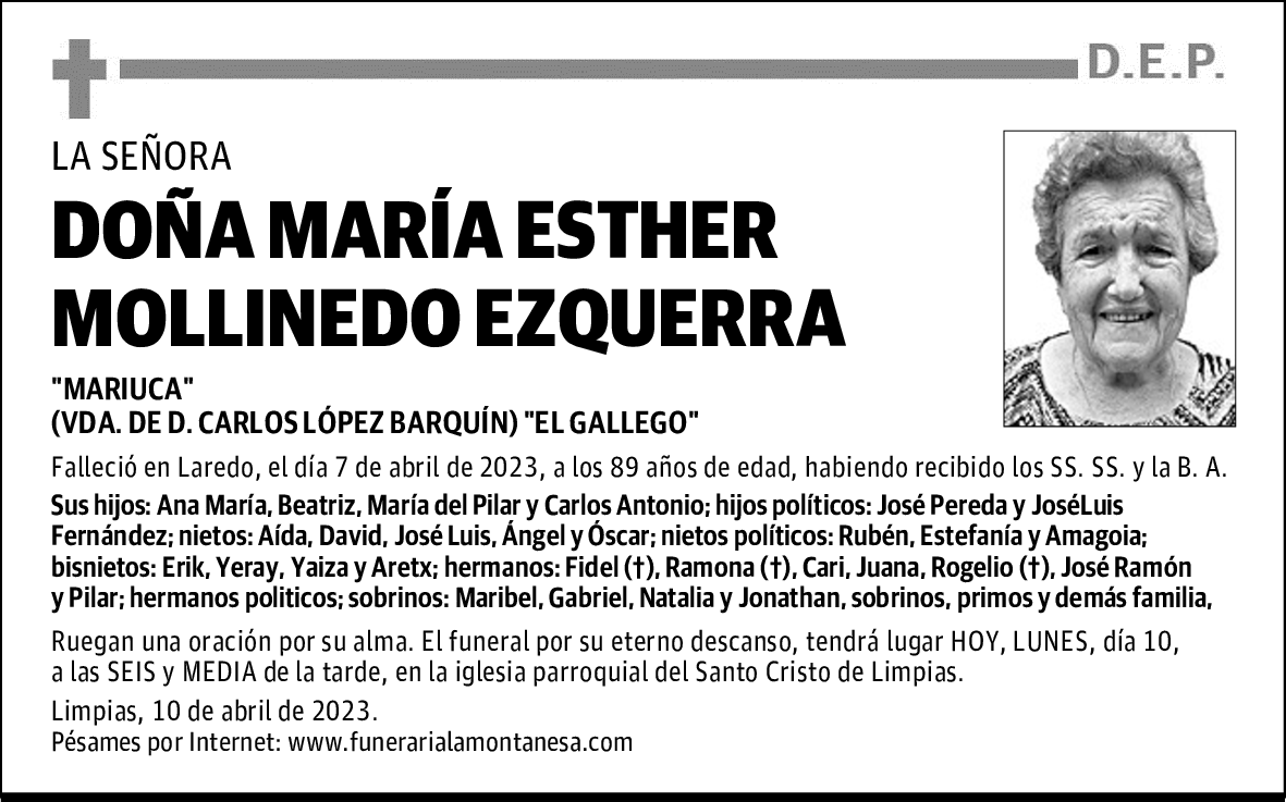 DOÑA MARÍA ESTHER MOLLINEDO EZQUERRA