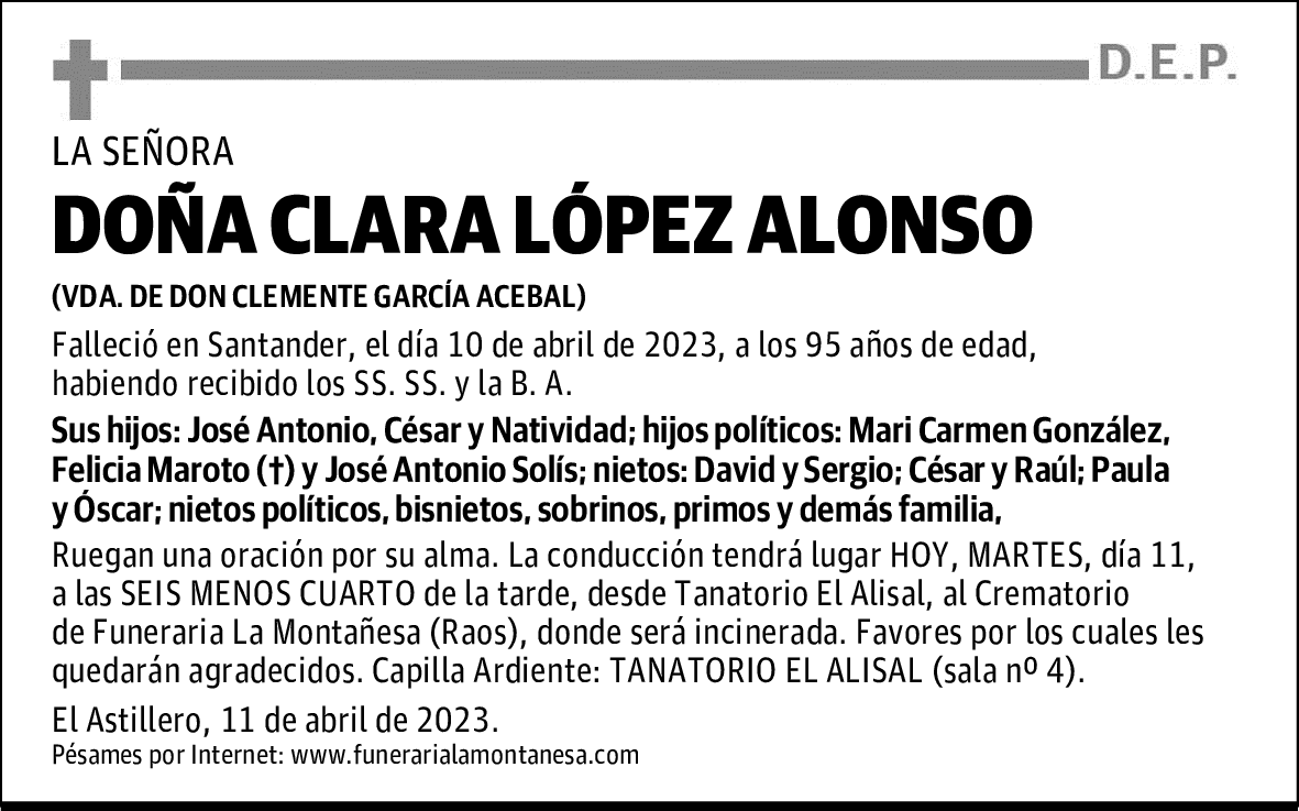 DOÑA CLARA LÓPEZ ALONSO