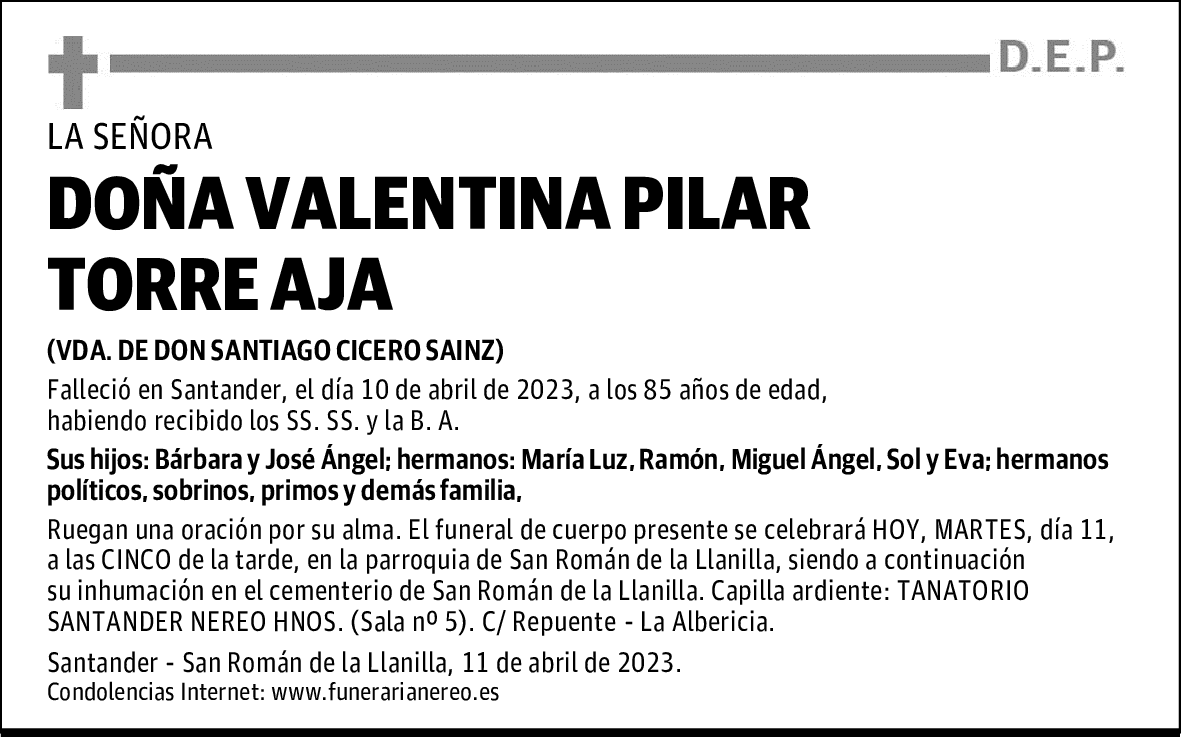 DOÑA VALENTINA PILAR TORRE AJA