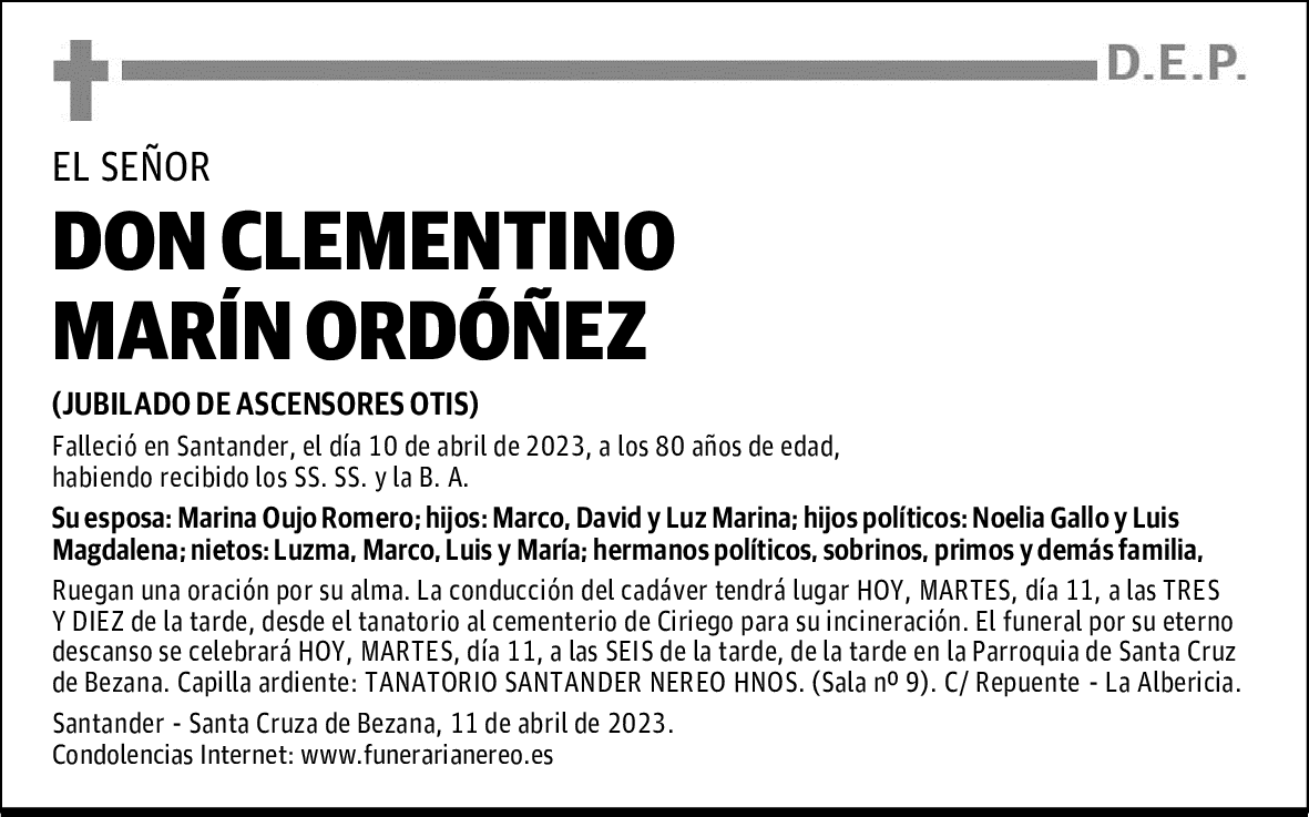 DON CLEMENTINO MARÍN ORDÓÑEZ