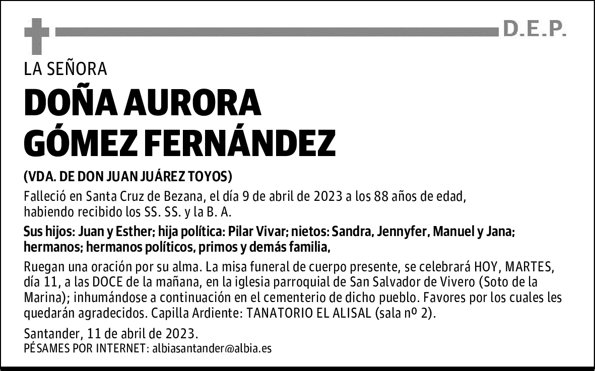 DOÑA AURORA GÓMEZ FERNÁNDEZ
