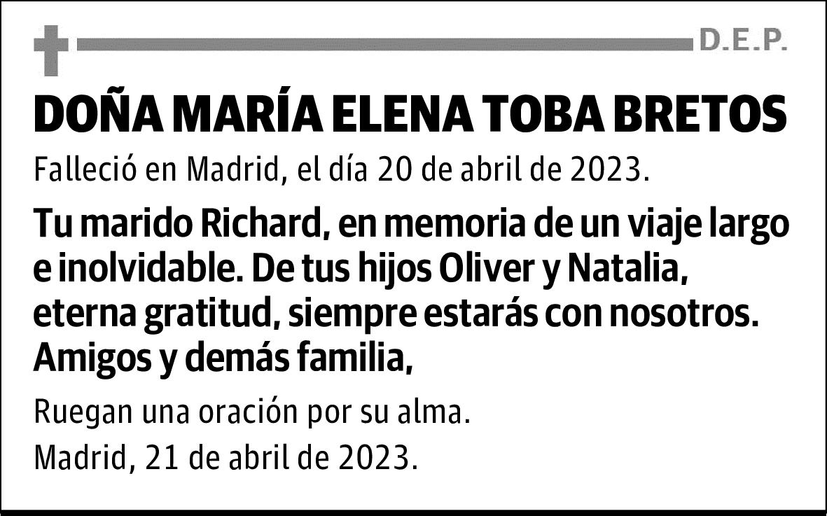 DOÑA MARÍA ELENA TOBA BRETOS