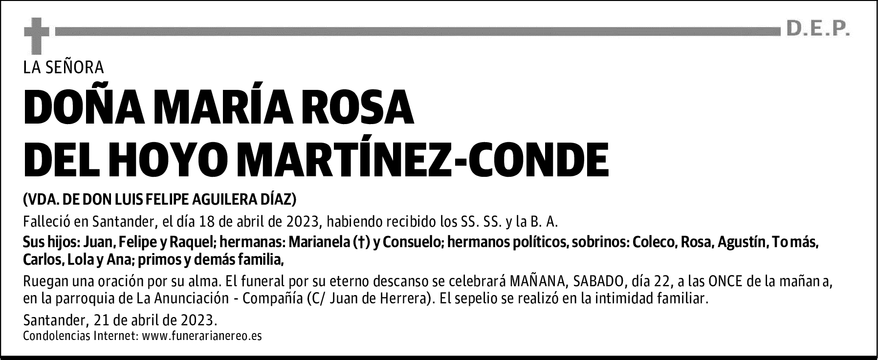 DOÑA MARÍA ROSA DEL HOYO MARTÍNEZ-CONDE