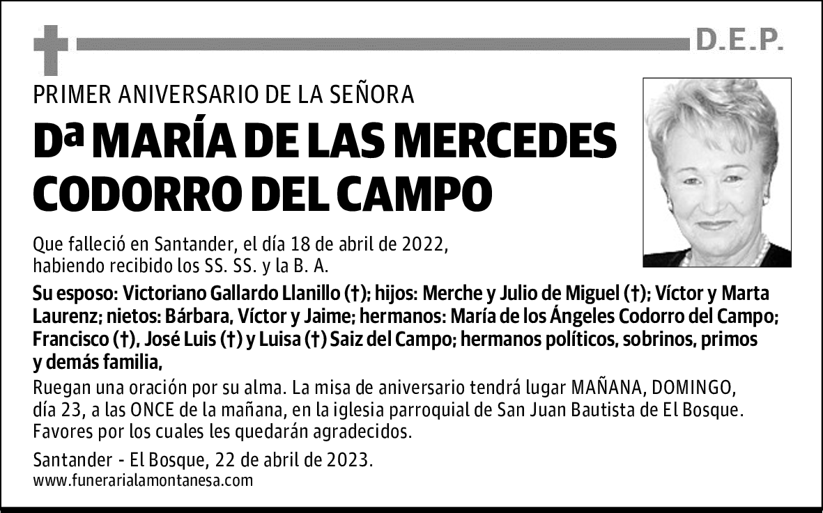 DOÑA MARÍA DE LAS MERCEDES CODORRO DEL CAMPO