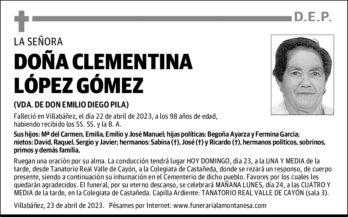 DOÑA CLEMENTINA LÓPEZ GÓMEZ