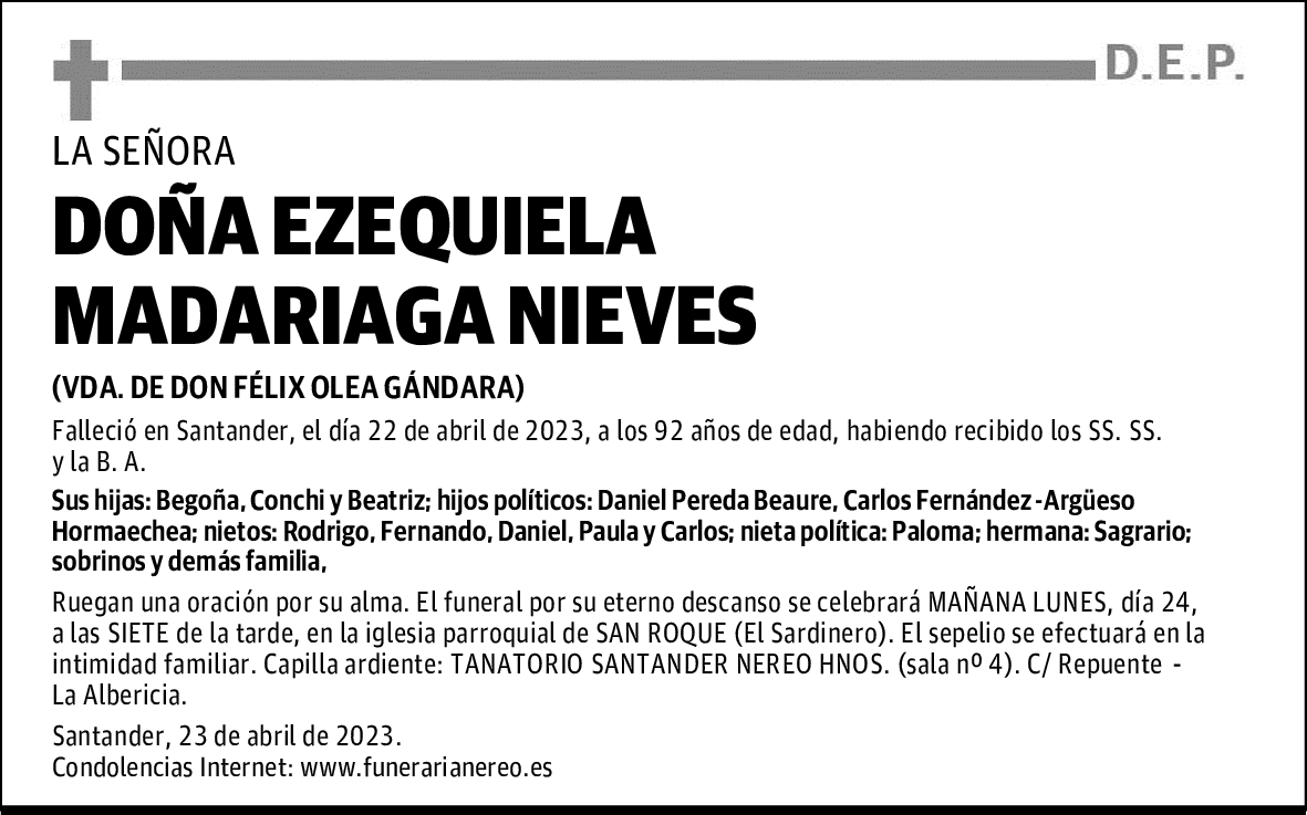 DOÑA EZEQUIELA MADARIAGA NIEVES
