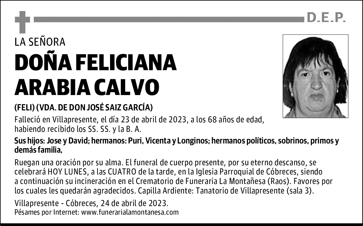 DOÑA FELICIANA ARABIA CALVO