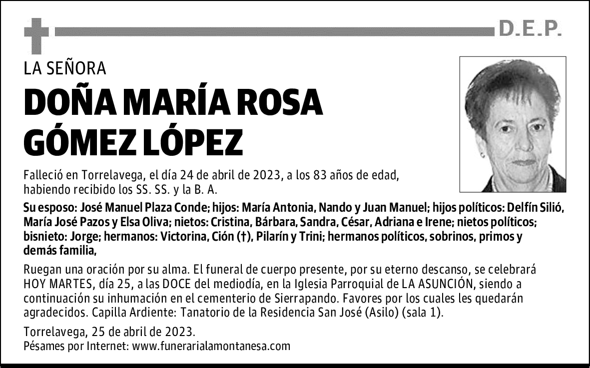 DOÑA MARÍA ROSA GÓMEZ LÓPEZ