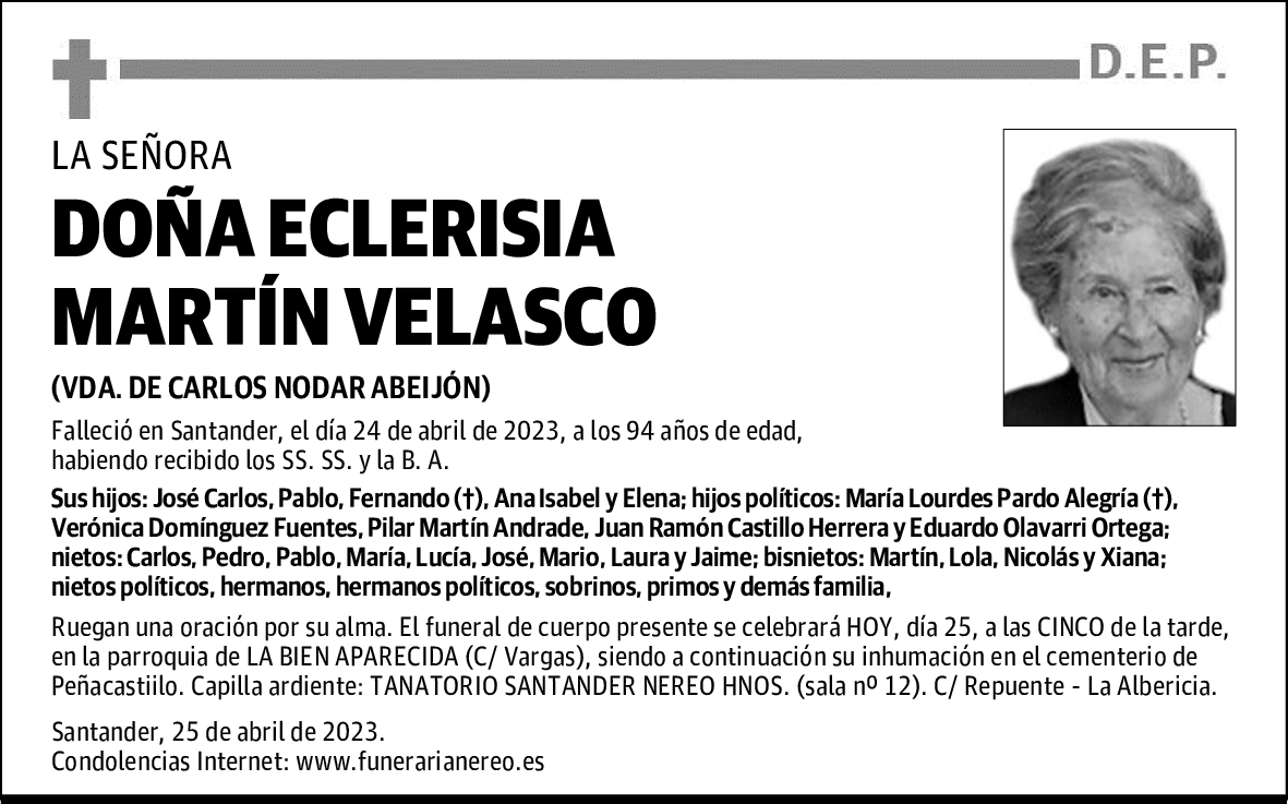 DOÑA ECLERISIA MARTÍN VELASCO