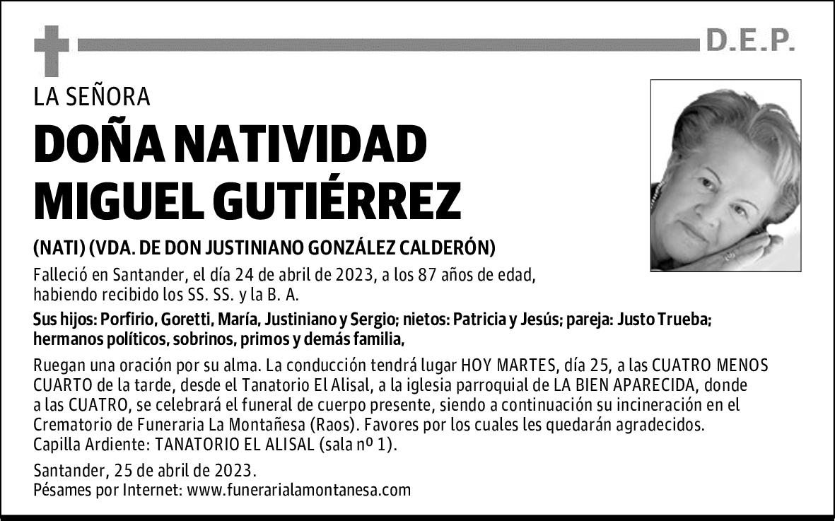DOÑA NATIVIDAD MIGUEL GUTIÉRREZ