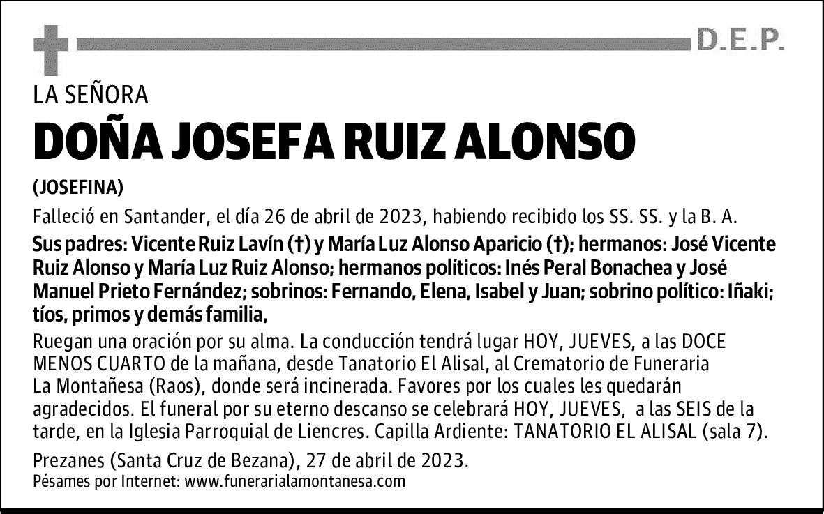 DOÑA JOSEFA RUIZ ALONSO