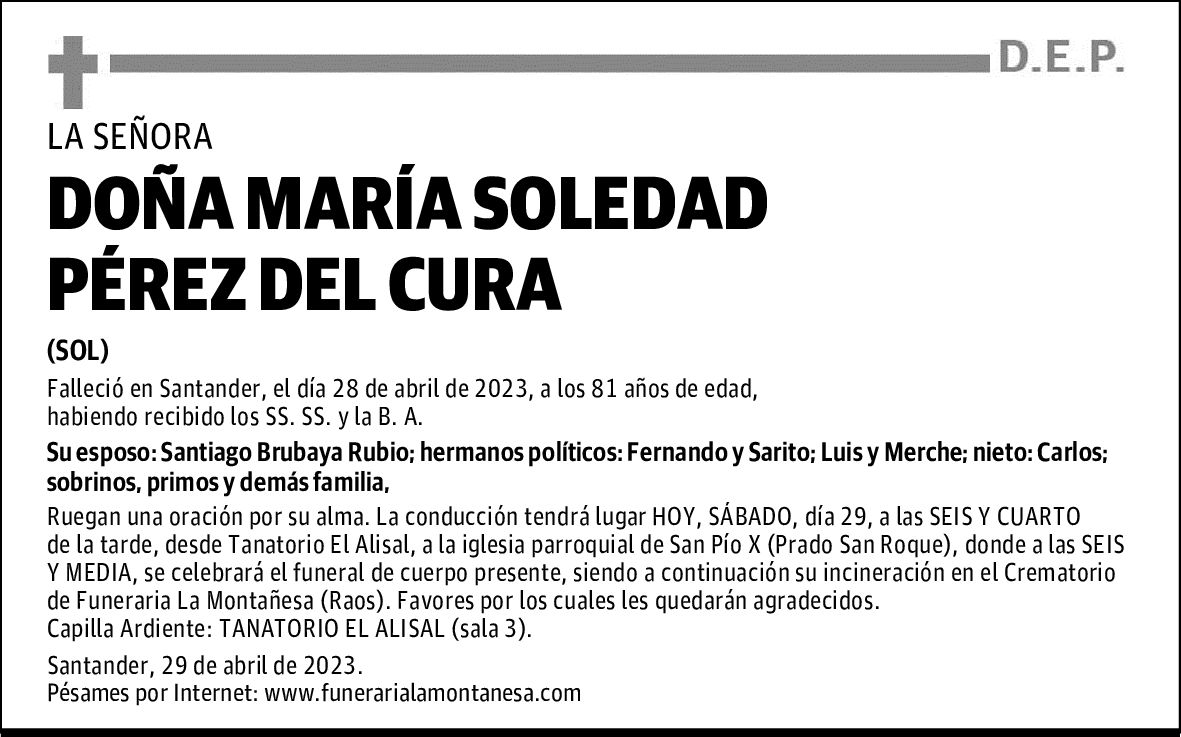 DOÑA MARÍA SOLEDAD PÉREZ DEL CURA