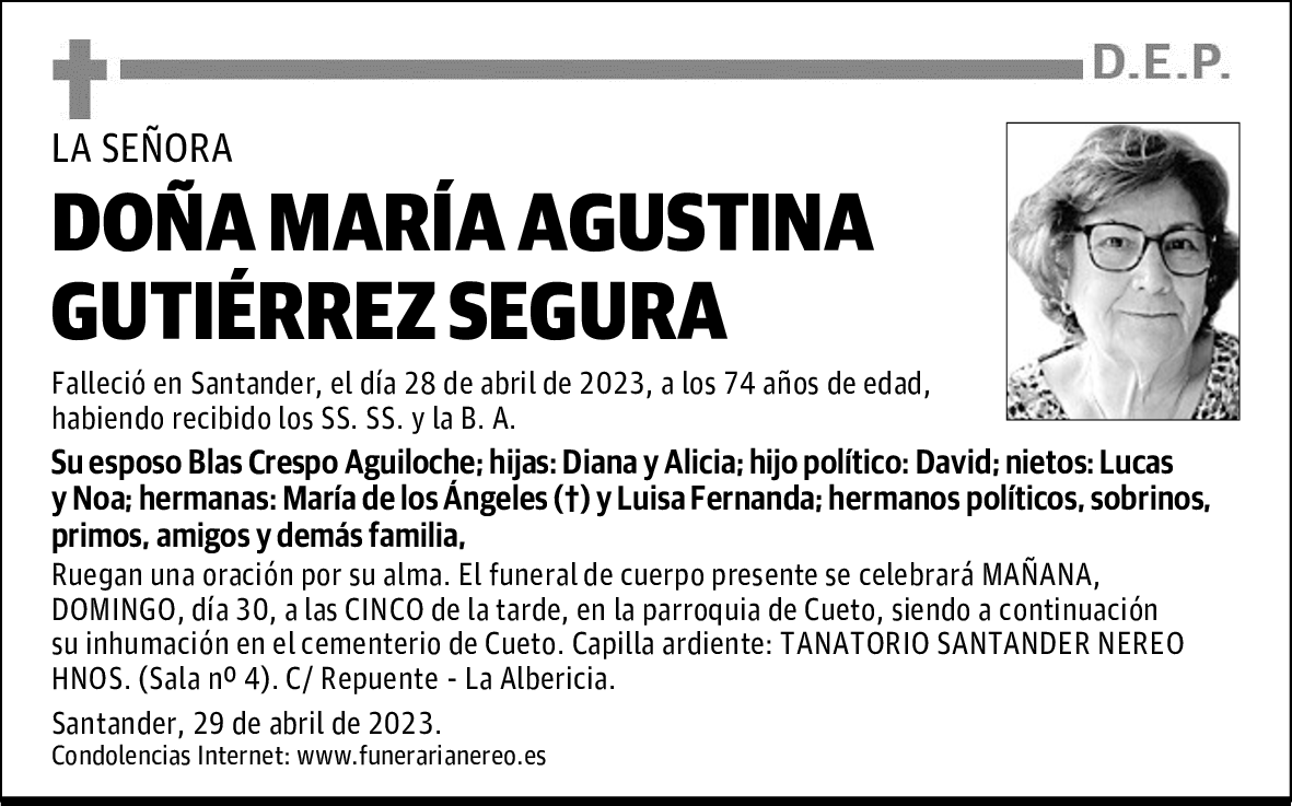 DOÑA MARÍA AGUSTINA GUTIÉRREZ SEGURA