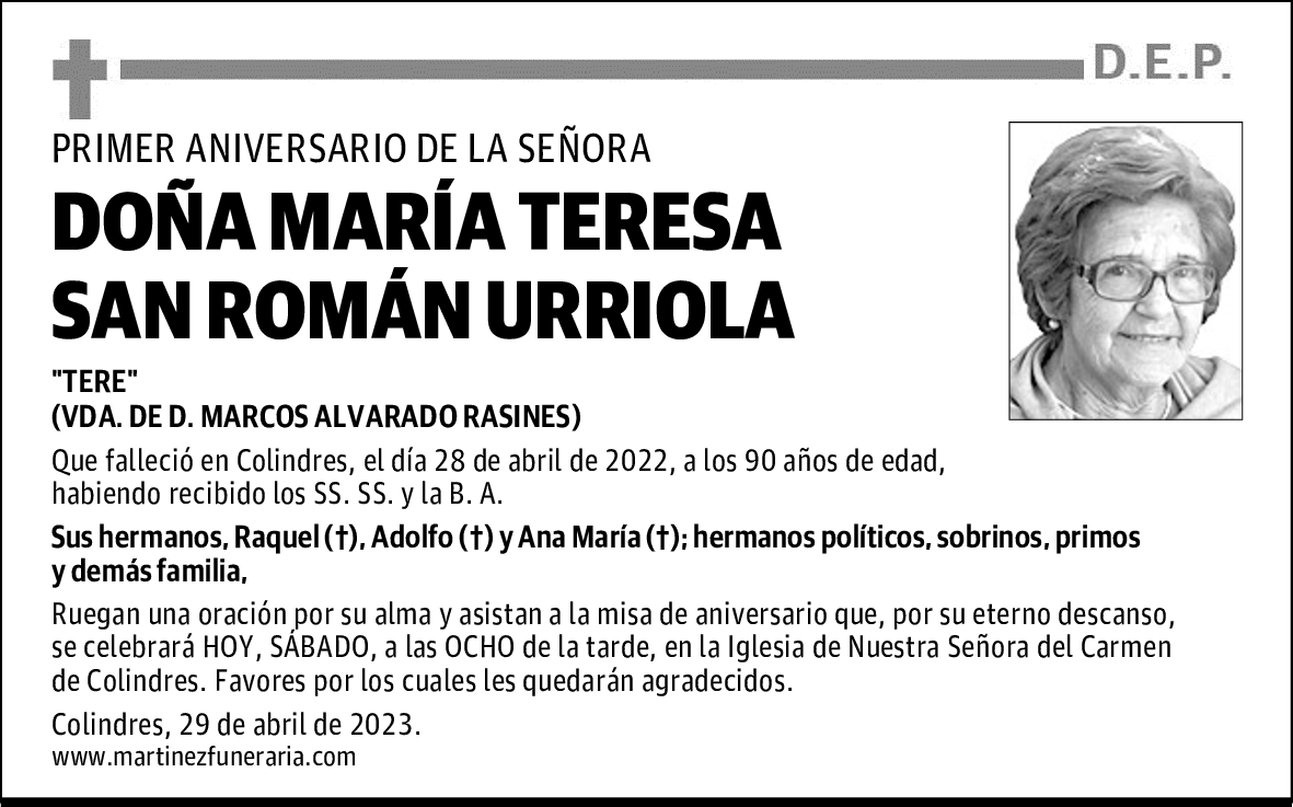 DOÑA MARÍA TERESA SAN ROMÁN URRIOLA