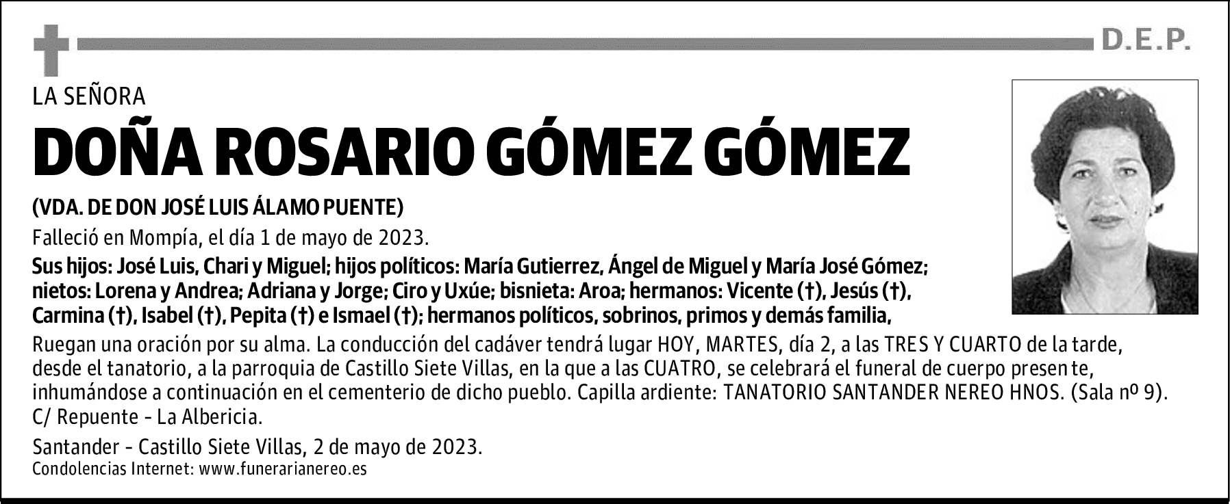 DOÑA ROSARIO GÓMEZ GÓMEZ